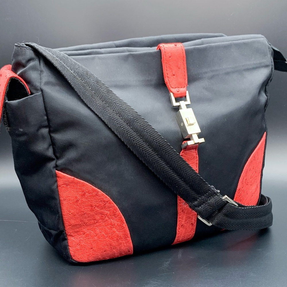 Salvatore Ferragamo Nylon Ostrich Messenger Crossbody Bag